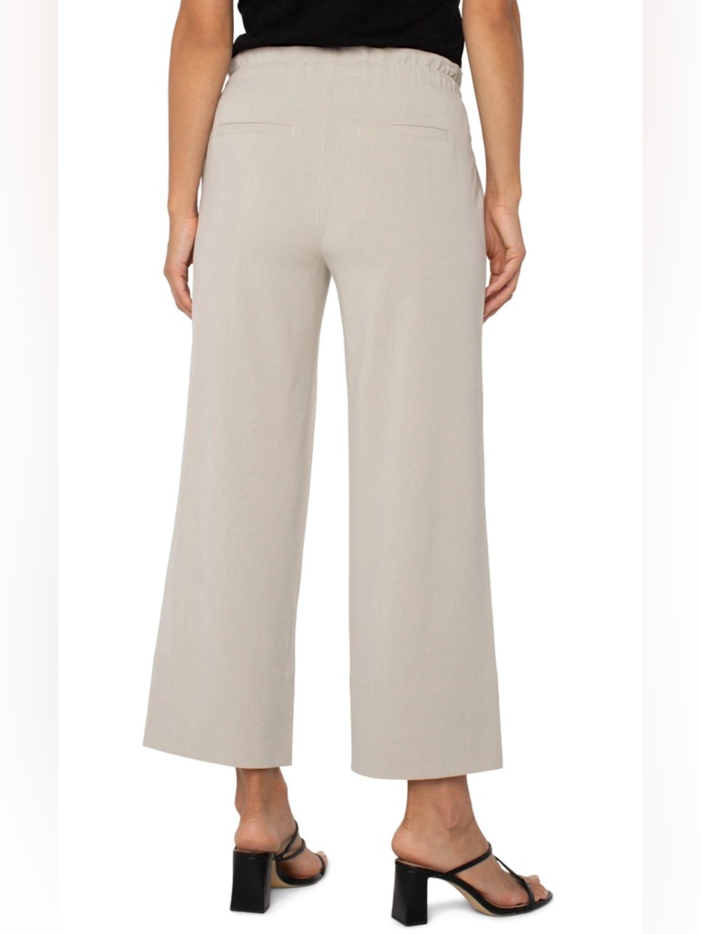 Liverpool Pull On Tie Waist Wide Leg Ankle Crop Pants Sandalwood Tan Medium - Picture 2 of 8